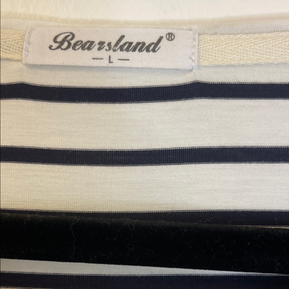 Bearsland White and Navy Striped Long-Sleeve Nursing Tee Size Large PTP 20”-22” - Picture 5 of 6